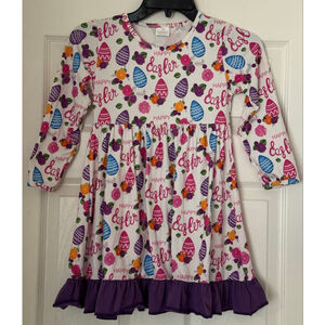 Girls Unbranded Casual Dress XXL(6-7)White Purple Happy Easter
